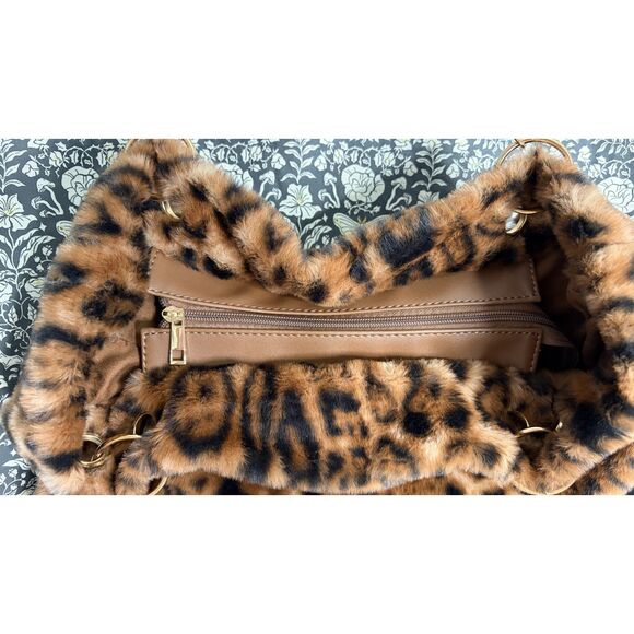 Expressions NYC Leopard Faux Fur Tote Luxury Vegan Handbag NWT - Picture 4 of 10